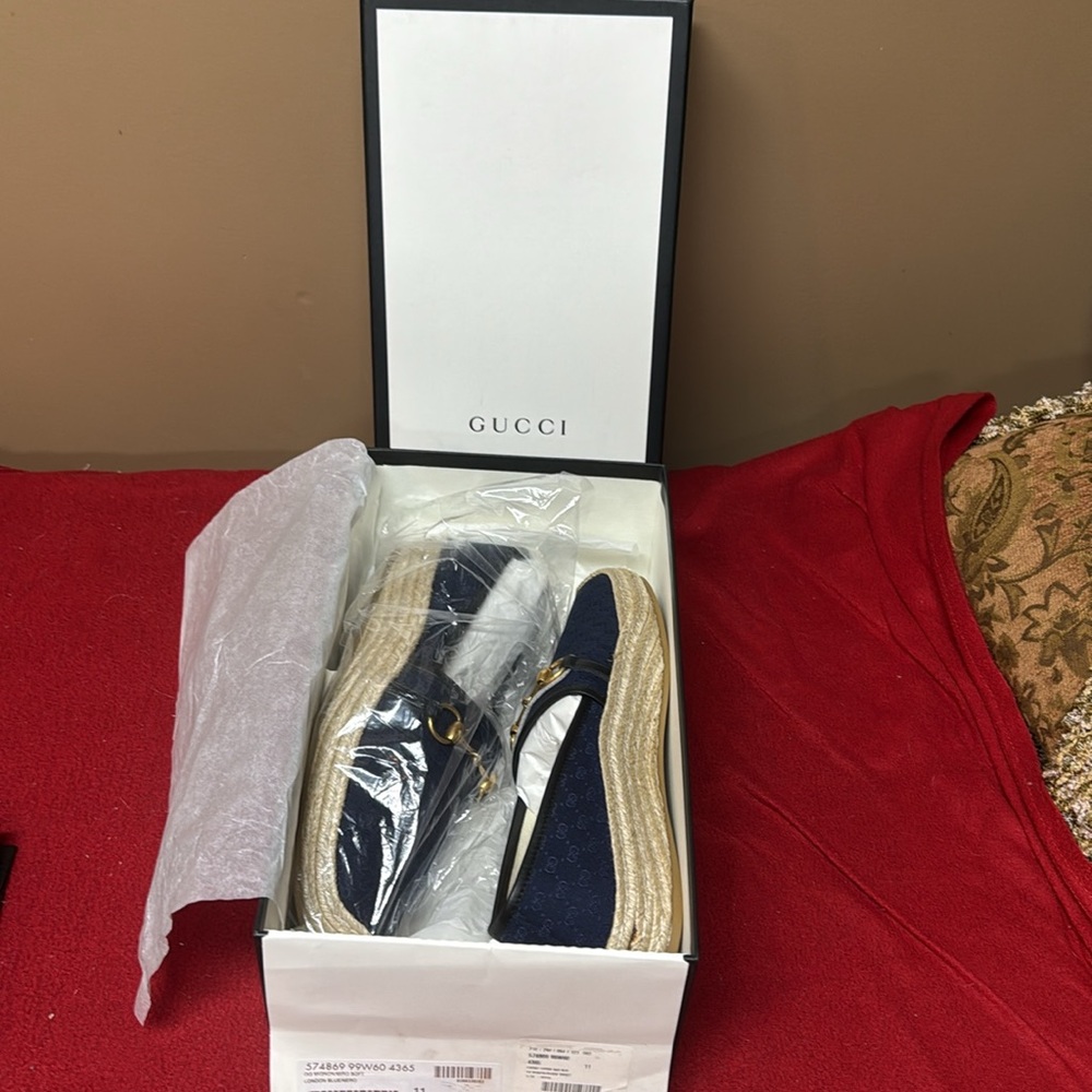 Gucci London Blue GG  Mignon Soft Canvas Horsebit Flat Espadrilles Men Sz 11 NIB - Picture 15 of 15